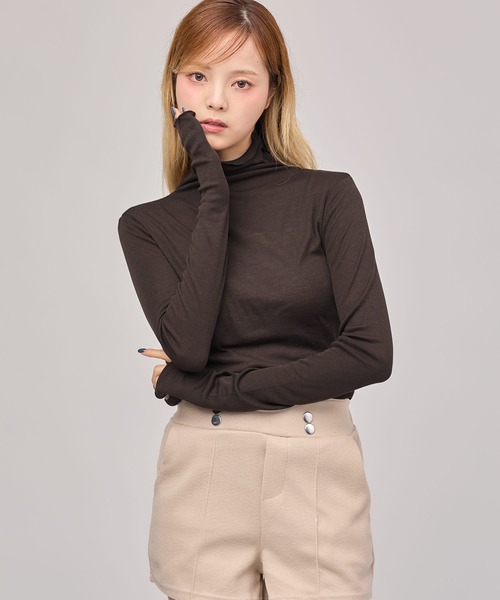 MSGirl(エムエスジーガール)の「シアータートルネックメロウトップス(Tシャツ/カットソー・レディース・グレー/ホワイト/ブラック/ブラウン・M)」の2枚目の写真