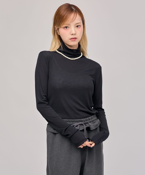 MSGirl(エムエスジーガール)の「シアータートルネックメロウトップス(Tシャツ/カットソー・レディース・グレー/ホワイト/ブラック/ブラウン・M)」の3枚目の写真