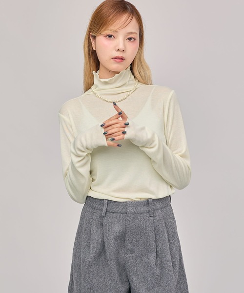 MSGirl(エムエスジーガール)の「シアータートルネックメロウトップス(Tシャツ/カットソー・レディース・グレー/ホワイト/ブラック/ブラウン・M)」の5枚目の写真
