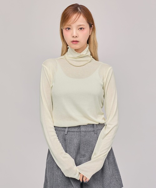 MSGirl(エムエスジーガール)の「シアータートルネックメロウトップス(Tシャツ/カットソー・レディース・グレー/ホワイト/ブラック/ブラウン・M)」の6枚目の写真