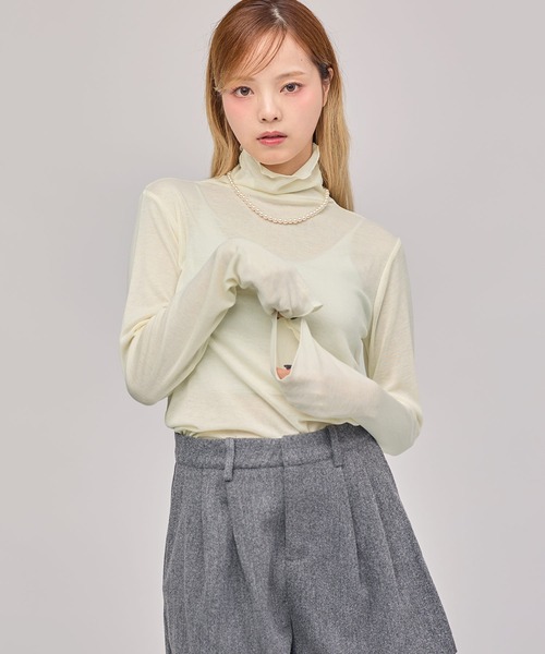 MSGirl(エムエスジーガール)の「シアータートルネックメロウトップス(Tシャツ/カットソー・レディース・グレー/ホワイト/ブラック/ブラウン・M)」の7枚目の写真
