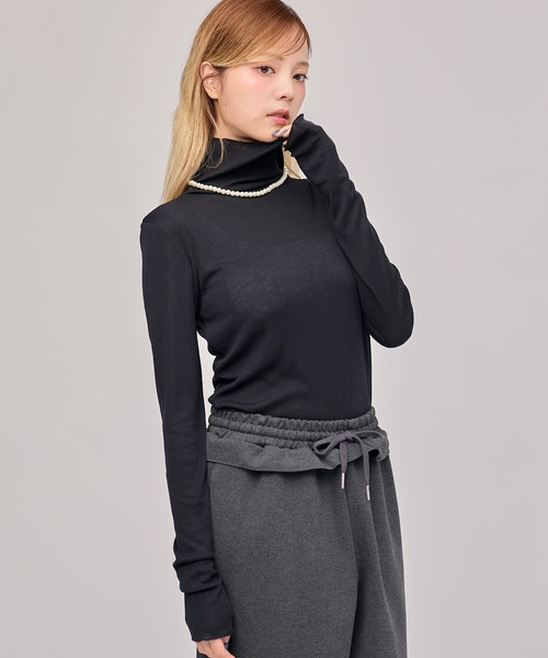 MSGirl(エムエスジーガール)の「シアータートルネックメロウトップス(Tシャツ/カットソー・レディース・グレー/ホワイト/ブラック/ブラウン・M)」の14枚目の写真