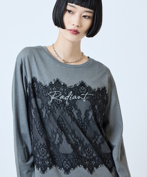 Lui's(ルイス)の「レースプリントロンT(Tシャツ/カットソー・レディース・グレー/チャコールグレー/ブラウン・FREE)」の1枚目の写真