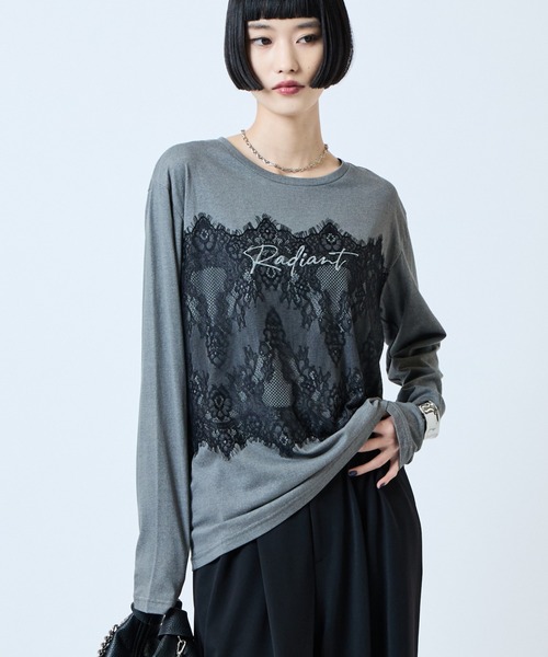 Lui's(ルイス)の「レースプリントロンT(Tシャツ/カットソー・レディース・グレー/チャコールグレー/ブラウン・FREE)」の12枚目の写真