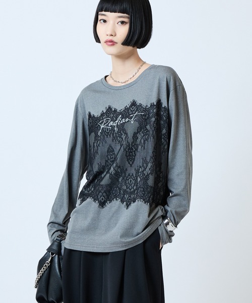 Lui's(ルイス)の「レースプリントロンT(Tシャツ/カットソー・レディース・グレー/チャコールグレー/ブラウン・FREE)」の13枚目の写真