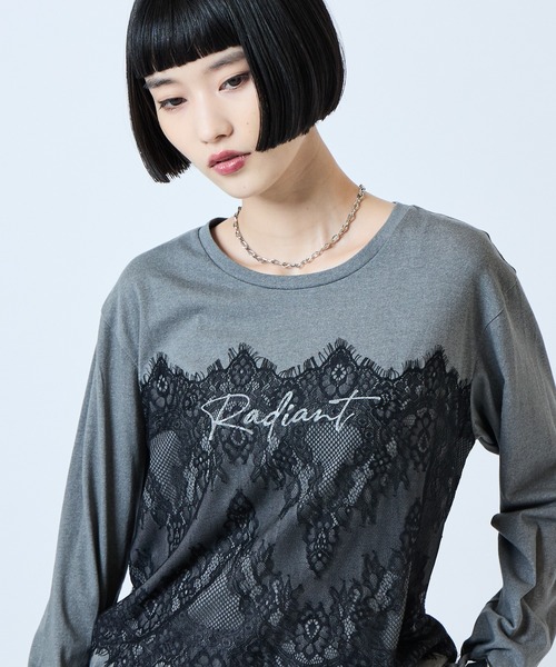 Lui's(ルイス)の「レースプリントロンT(Tシャツ/カットソー・レディース・グレー/チャコールグレー/ブラウン・FREE)」の11枚目の写真