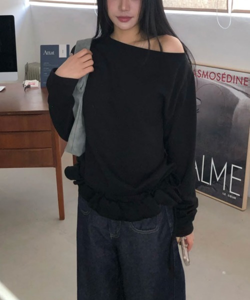 Emilie(エミリー)の「ボートネック フリルヘムスウェットトップス(Tシャツ/カットソー・レディース・ホワイト/ブラック/グレー・FREE)」の19枚目の写真