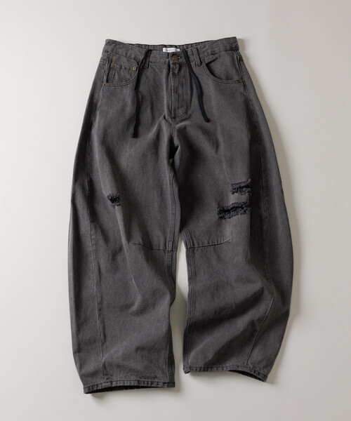 FREAK'S STORE（フリークスストア）の「ワイドシルエット カーブ デニムパンツ/ダメージ加工（デニムパンツ・メンズ・ネイビー/ブラック/インディゴブルー/サックスブルー・SMALL/LARGE/MEDIUM）」の5枚目の写真