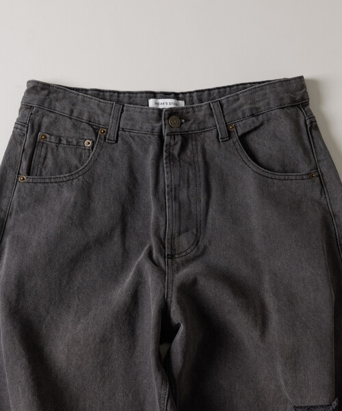 FREAK'S STORE（フリークスストア）の「ワイドシルエット カーブ デニムパンツ/ダメージ加工（デニムパンツ・メンズ・ネイビー/ブラック/インディゴブルー/サックスブルー・SMALL/LARGE/MEDIUM）」の6枚目の写真