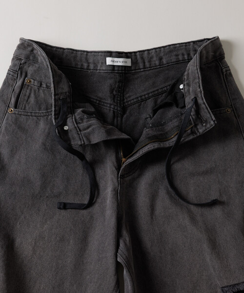 FREAK'S STORE（フリークスストア）の「ワイドシルエット カーブ デニムパンツ/ダメージ加工（デニムパンツ・メンズ・ネイビー/ブラック/インディゴブルー/サックスブルー・SMALL/LARGE/MEDIUM）」の7枚目の写真