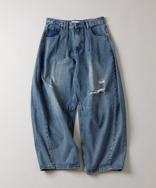 FREAK'S STORE（フリークスストア）の「ワイドシルエット カーブ デニムパンツ/ダメージ加工（デニムパンツ・メンズ・ネイビー/ブラック/インディゴブルー/サックスブルー・SMALL/LARGE/MEDIUM）」の17枚目の写真