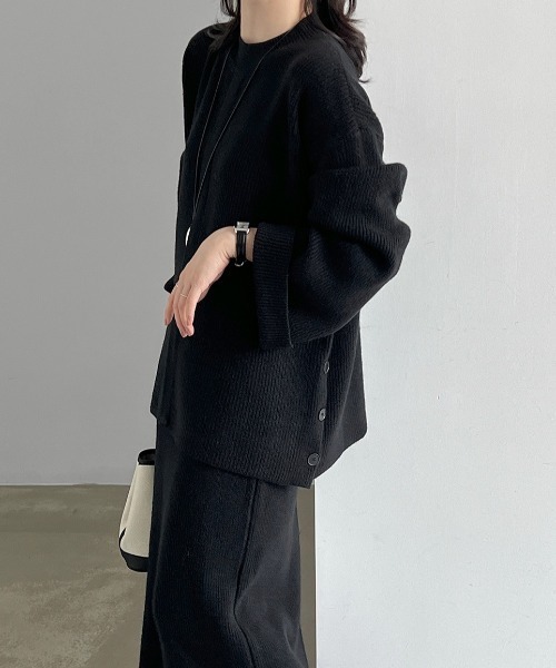 CHUN CHUN NOTES(チュンチュンノーツ)の「26AW/サイドボタンデザイン リブニットトップス&ロングスカート 2点セットアップ(セットアップ・レディース・ブラック/アイボリー/ブラウン・F)」の22枚目の写真
