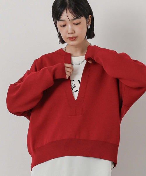 Gready Brilliant(グレディブリリアン)の「wジャガードヘンリーネックプルオーバー(ニット/セーター・レディース・レッド/ブラウン・38)」の2枚目の写真