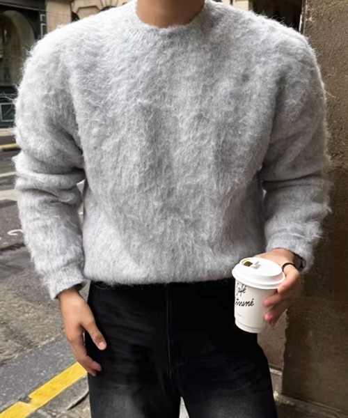 NOWLE(ノウル)の「【NOWLE】シャギー モヘアライク クルーネック ルーズ ニット / 起毛 プルオーバー(ニット/セーター・メンズ・ホワイト/ライトベージュ/グレー/ブラック・X-LARGE/LARGE/MEDIUM)」の16枚目の写真