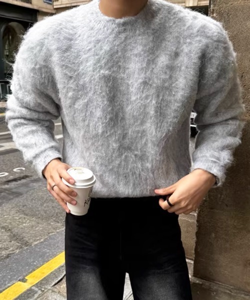 NOWLE(ノウル)の「【NOWLE】シャギー モヘアライク クルーネック ルーズ ニット / 起毛 プルオーバー(ニット/セーター・メンズ・ホワイト/ライトベージュ/グレー/ブラック・X-LARGE/LARGE/MEDIUM)」の18枚目の写真