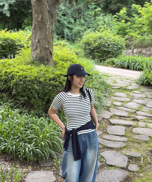 PLAC WOMEN（プレイス・ウィメン）の「ストライプリブハーフニット 2カラー（ニット/セーター・レディース・ネイビー/アイボリー・O/S）」の10枚目の写真