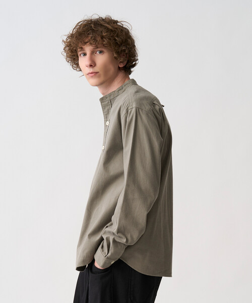 DANTON(ダントン)の「Men's Cotton Flannel Band Collar Shirt(シャツ/ブラウス・メンズ・グレー/オリーブ・44/42/40/38)」の9枚目の写真