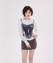 LACE CORSET GRAPHIC LONG SLEEVE TEE(WHITE)
