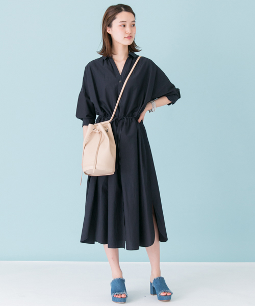 URBAN RESEARCH（アーバンリサーチ）の「【TRILL掲載】UR シルクコットンシャツワンピ―ス（シャツワンピース・レディース・オフホワイト/ネイビー/イエロー・FREE）」の5枚目の写真