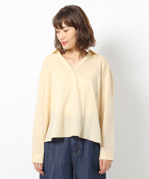 laboratory work（ラボラトリーワーク）の「抜き衿スキッパーシャツ（シャツ/ブラウス・レディース・ベージュ/ネイビー/オフホワイト・MEDIUM）」の10枚目の写真