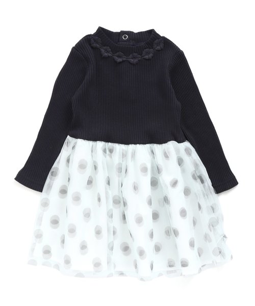 apres les cours(アプレレクール)の「ドットプリントチュールドッキングワンピース(ワンピース・キッズ・アイボリー/レッド/ネイビー・140/80/130/110/120/100/90)」の2枚目の写真