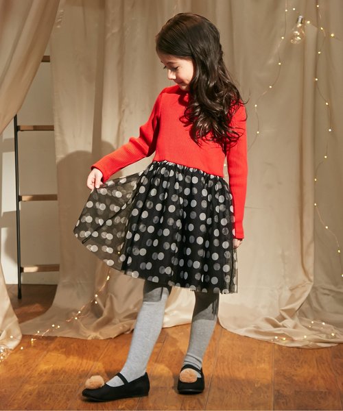 apres les cours(アプレレクール)の「ドットプリントチュールドッキングワンピース(ワンピース・キッズ・アイボリー/レッド/ネイビー・140/80/130/110/120/100/90)」の5枚目の写真