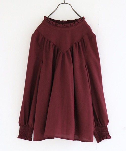 osharewalker（オシャレウォーカー）の「『フリル×Vデザインハイネックブラウス』（シャツ/ブラウス・レディース・ブラック/アイボリー/グリーン/ボルドー/グレイッシュベージュ/ネイビー/チャコール・1/2）」の7枚目の写真