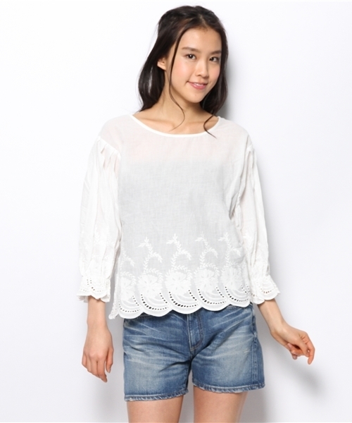 mystic（ミスティック）の「スカラップ刺繍ブラウス（シャツ/ブラウス・レディース・オフホワイト/ベージュ/レッド/ブラック・ﾌﾘ-）」の13枚目の写真