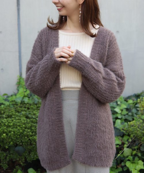 flower（フラワー）の「エアリーシャギーカーディガン（カーディガン/ボレロ・レディース・ブラウン/ピンク/アイボリー・FREE）」の3枚目の写真