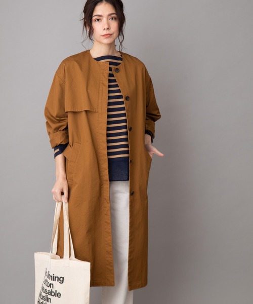 Munich（ミューニック）の「コットンノーカラーコート（ノーカラーコート・レディース・ブラウン/ベージュ/ライトカーキ/ブラック・XS/S）」の3枚目の写真