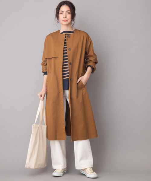 Munich（ミューニック）の「コットンノーカラーコート（ノーカラーコート・レディース・ブラウン/ベージュ/ライトカーキ/ブラック・XS/S）」の7枚目の写真