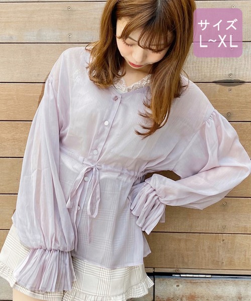 apres jour(アプレジュール)の「【大きいサイズ】ラメ楊柳袖プリーツブラウス【ZOZOTOWN限定アイテム】(シャツ/ブラウス・レディース・ラベンダー/ライトベージュ/アイボリー・X-LARGE)」の3枚目の写真
