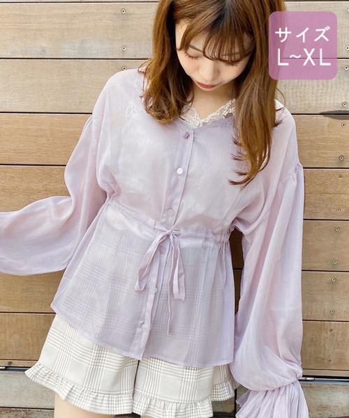 apres jour(アプレジュール)の「【大きいサイズ】ラメ楊柳袖プリーツブラウス【ZOZOTOWN限定アイテム】(シャツ/ブラウス・レディース・ラベンダー/ライトベージュ/アイボリー・X-LARGE)」の9枚目の写真
