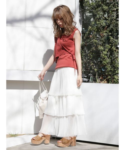 dazzlin（ダズリン）の「ファインプリーツチュールスカート（スカート・レディース・オフホワイト/ミント/モカ・FREE）」の7枚目の写真