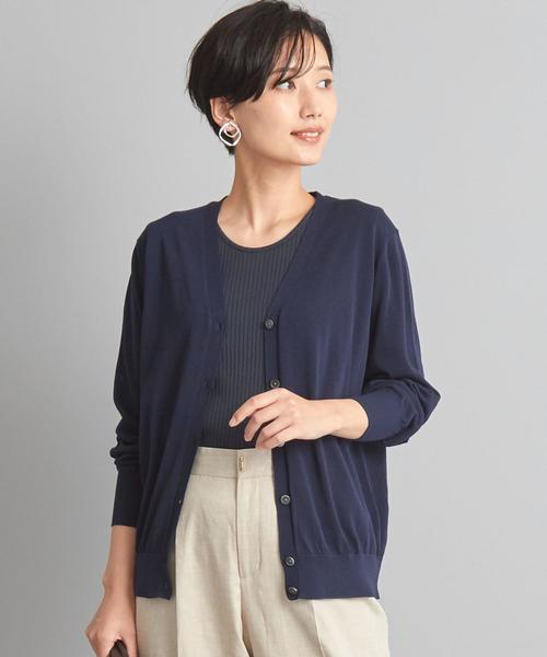 WORK TRIP OUTFITS GREEN LABEL RELAXING（ワークトリップアウトフィッツグリーンレーベル リラクシング）の「【WORK TRIP OUTFITS】★WTO D 天竺 Vネックカーディガン（カーディガン/ボレロ・レディース・ライトピンク/ライム/ネイビー/ホワイト・FREE）」の3枚目の写真