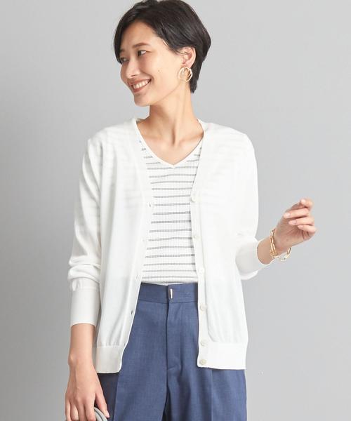 WORK TRIP OUTFITS GREEN LABEL RELAXING（ワークトリップアウトフィッツグリーンレーベル リラクシング）の「【WORK TRIP OUTFITS】★WTO D 天竺 Vネックカーディガン（カーディガン/ボレロ・レディース・ライトピンク/ライム/ネイビー/ホワイト・FREE）」の2枚目の写真