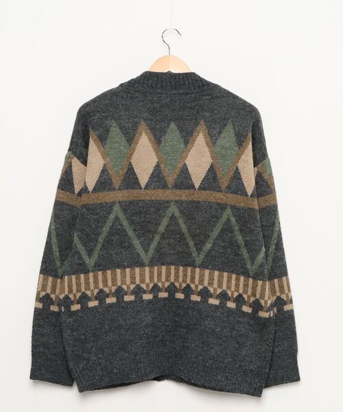 rehacer（レアセル）の「rehacer : Folk Pattern Cardigan / フォルク パターン カーディガン（カーディガン/ボレロ・メンズ・チャコールグレー/ライトブルー・MEDIUM/LARGE）」の11枚目の写真