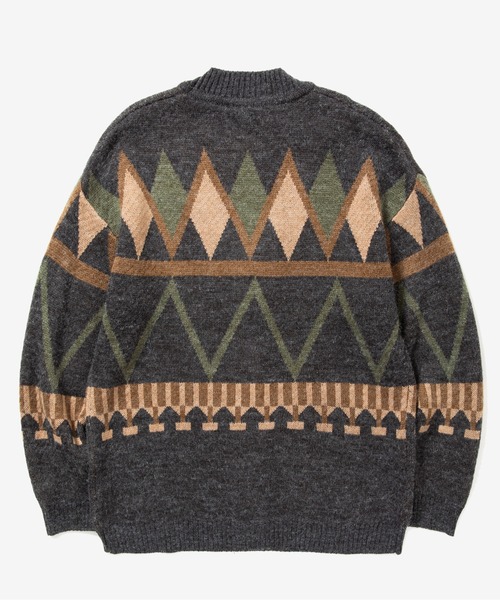 rehacer（レアセル）の「rehacer : Folk Pattern Cardigan / フォルク パターン カーディガン（カーディガン/ボレロ・メンズ・チャコールグレー/ライトブルー・MEDIUM/LARGE）」の6枚目の写真
