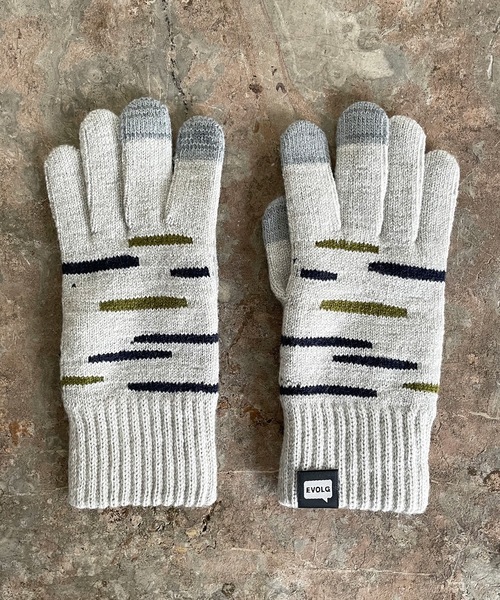 EVOLG（エヴォログ）の「EVOLG エヴォログ::GLEAM 　ランダムボーダー　 スマホ対応 メンズ　レディース　ユニセックス手袋（手袋・レディース・チャコールグレー/ライトグレー/ベージュ/ネイビー・FREE）」の7枚目の写真