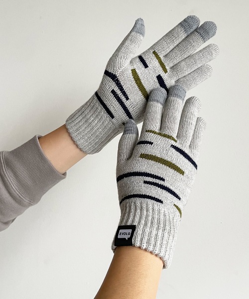 EVOLG（エヴォログ）の「EVOLG エヴォログ::GLEAM 　ランダムボーダー　 スマホ対応 メンズ　レディース　ユニセックス手袋（手袋・レディース・チャコールグレー/ライトグレー/ベージュ/ネイビー・FREE）」の10枚目の写真