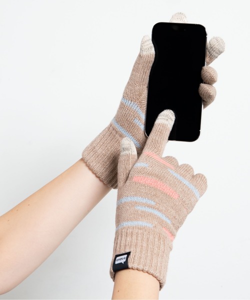 EVOLG（エヴォログ）の「EVOLG エヴォログ::GLEAM 　ランダムボーダー　 スマホ対応 メンズ　レディース　ユニセックス手袋（手袋・レディース・チャコールグレー/ライトグレー/ベージュ/ネイビー・FREE）」の22枚目の写真