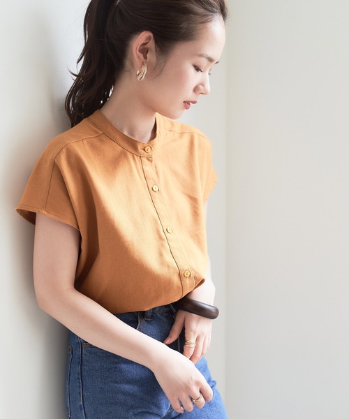 titivate（ティティベイト）の「ﾘﾈﾝ混ﾊﾞﾝﾄﾞｶﾗｰﾌﾚﾝﾁｽﾘｰﾌﾞｼｬﾂ（シャツ/ブラウス・レディース・ベージュ/ライトグリーン/ナチュラル/キャメル・S/M/L）」の4枚目の写真