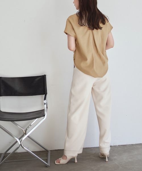 titivate（ティティベイト）の「ﾘﾈﾝ混ﾊﾞﾝﾄﾞｶﾗｰﾌﾚﾝﾁｽﾘｰﾌﾞｼｬﾂ