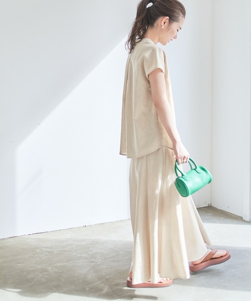 titivate（ティティベイト）の「ﾘﾈﾝ混ﾊﾞﾝﾄﾞｶﾗｰﾌﾚﾝﾁｽﾘｰﾌﾞｼｬﾂ（シャツ/ブラウス・レディース・ベージュ/ライトグリーン/ナチュラル/キャメル・S/M/L）」の9枚目の写真