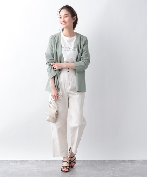 GLOBAL WORK（グローバルワーク）の「リネンコンSETUPジャケット【MATINEE LINE】/940048（ノーカラージャケット・レディース・グリーン系その他6/グレイッシュベージュ/ダークブラウン/ライトベージュ・MEDIUM/LARGE）」の12枚目の写真