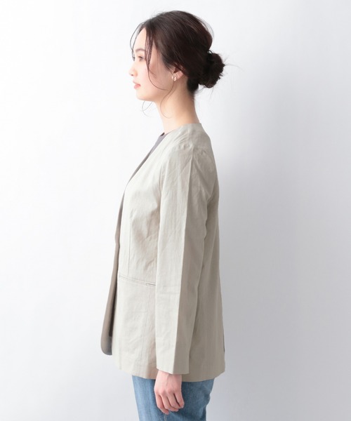 GLOBAL WORK（グローバルワーク）の「リネンコンSETUPジャケット【MATINEE LINE】/940048（ノーカラージャケット・レディース・グリーン系その他6/グレイッシュベージュ/ダークブラウン/ライトベージュ・MEDIUM/LARGE）」の20枚目の写真
