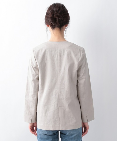 GLOBAL WORK（グローバルワーク）の「リネンコンSETUPジャケット【MATINEE LINE】/940048（ノーカラージャケット・レディース・グリーン系その他6/グレイッシュベージュ/ダークブラウン/ライトベージュ・MEDIUM/LARGE）」の7枚目の写真