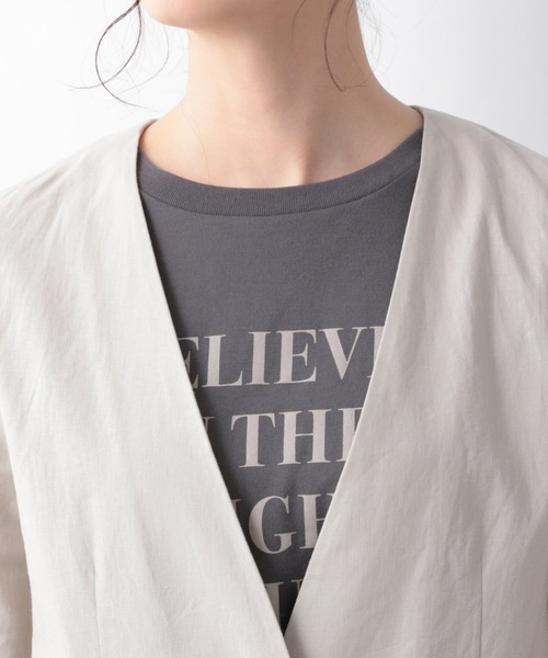 GLOBAL WORK（グローバルワーク）の「リネンコンSETUPジャケット【MATINEE LINE】/940048（ノーカラージャケット・レディース・グリーン系その他6/グレイッシュベージュ/ダークブラウン/ライトベージュ・MEDIUM/LARGE）」の9枚目の写真