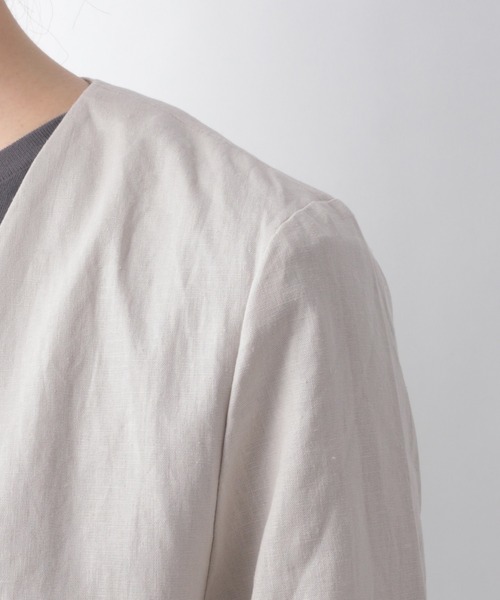 GLOBAL WORK（グローバルワーク）の「リネンコンSETUPジャケット【MATINEE LINE】/940048（ノーカラージャケット・レディース・グリーン系その他6/グレイッシュベージュ/ダークブラウン/ライトベージュ・MEDIUM/LARGE）」の18枚目の写真