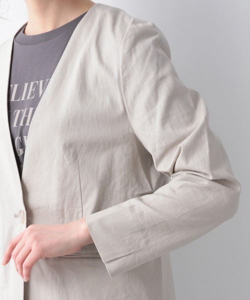 GLOBAL WORK（グローバルワーク）の「リネンコンSETUPジャケット【MATINEE LINE】/940048（ノーカラージャケット・レディース・グリーン系その他6/グレイッシュベージュ/ダークブラウン/ライトベージュ・MEDIUM/LARGE）」の17枚目の写真